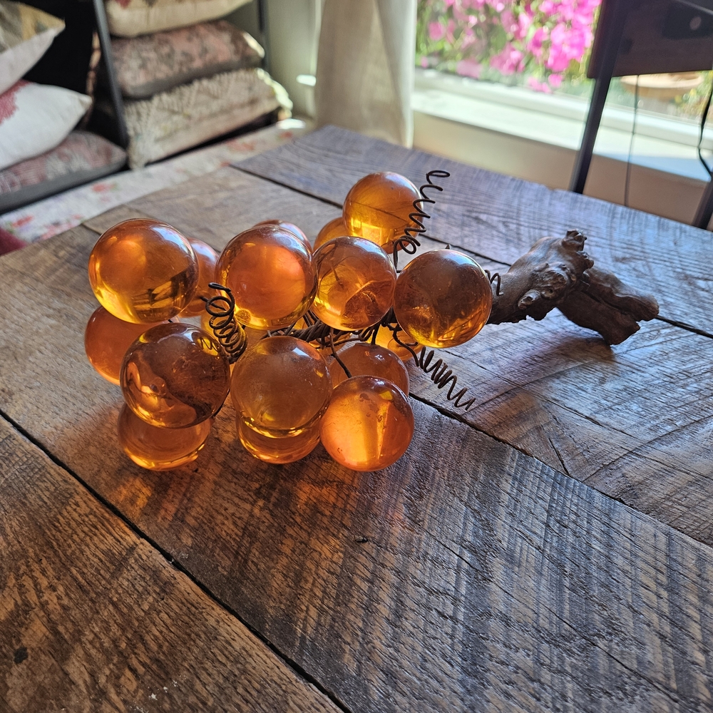 Vintage Amber Glass Grapes Decor